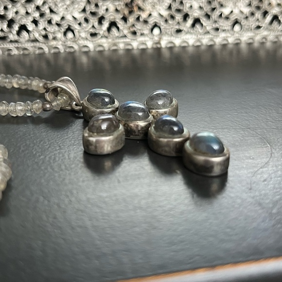 Doug Paulus India Sterling Silver 925 Labradorite Cross Pendant Bead Necklace - Picture 13 of 16